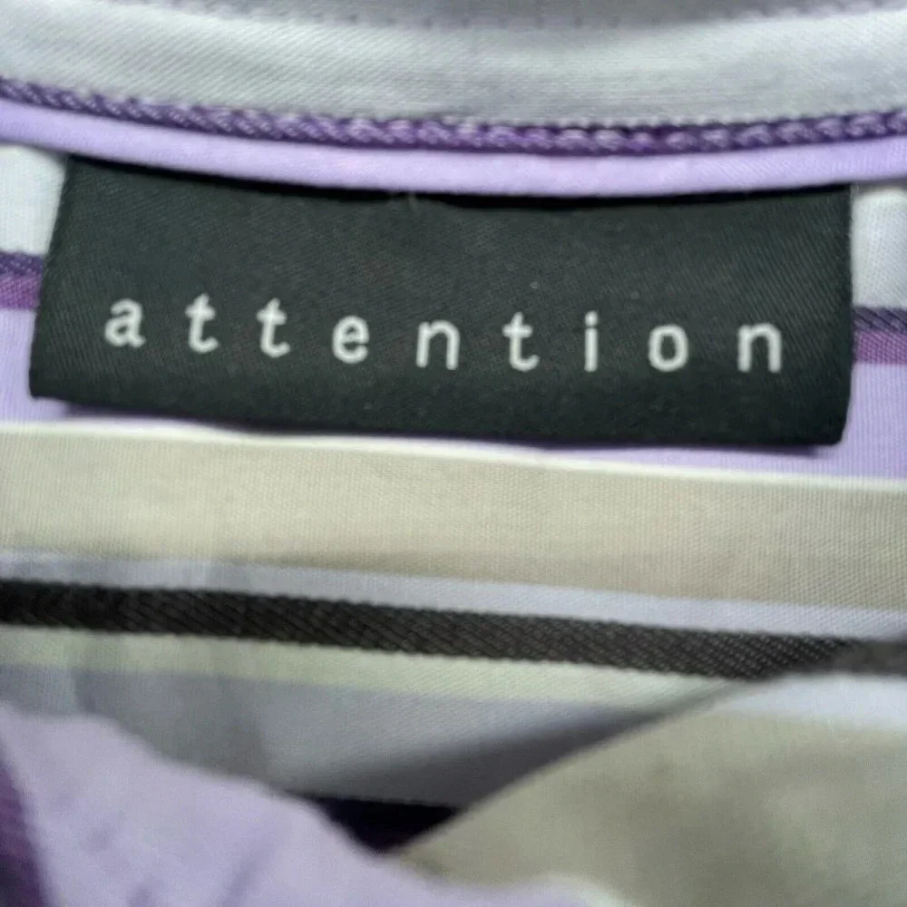 Attention Button-Up Shirt Women's Sz XL Purple Brown Striped Collared Stretch - Picture 10 of 12